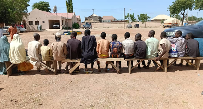 This photo released by the police on October 22, 2022, shows a cross-section of rescued kidnap victims in Zamfara.