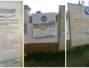 This photo combination shows a document belonging to Vast Oturarebi Integrated Services, a company alleged to have swindle thousands of Nigerians and the company's sign-post in Ekiti