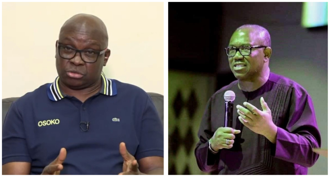 A photo combination of Mr Ayo Fayose and Mr Peter Obi
