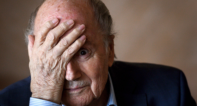 In this file photo taken on March 8, 2018 Former FIFA president Sepp Blatter gestures during a press conference in Zurich. (Photo by Fabrice COFFRINI / AFP)