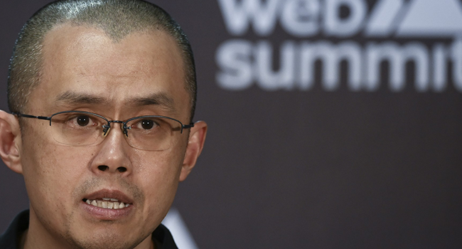 Binance Co-Founder and CEO Changpeng Zhao speaks during a press conference at the Europe's largest tech conference, the Web Summit, in Lisbon on November 2, 2022. (Photo by PATRICIA DE MELO MOREIRA / AFP)