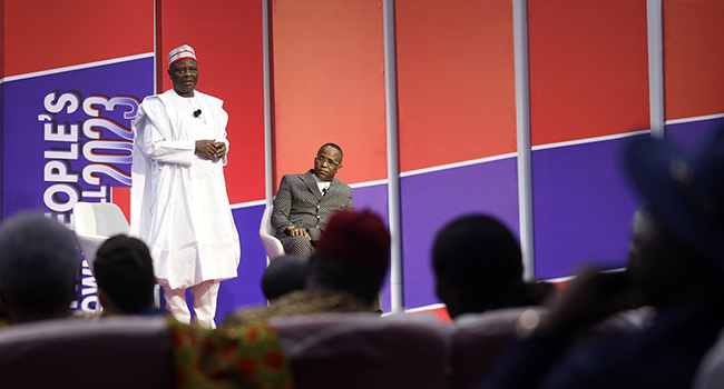 NNPP Presidential Candidate, Rabiu Kwankwaso speaking at Channels Television's The People's Townhall 2023 in Abuja on November 13, 2022. Sodiq Adelakun/Channels Television