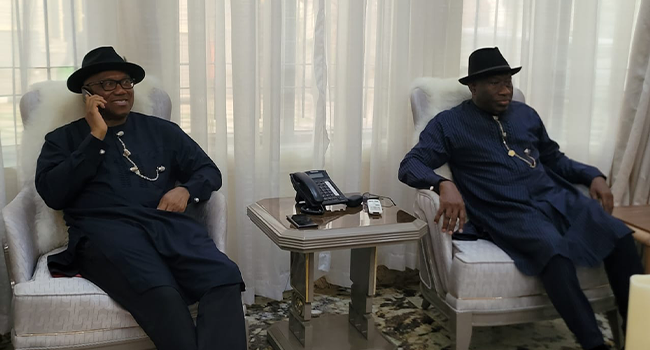 PHOTOS: Jonathan, Obi Meet Behind Closed Doors In Bayelsa