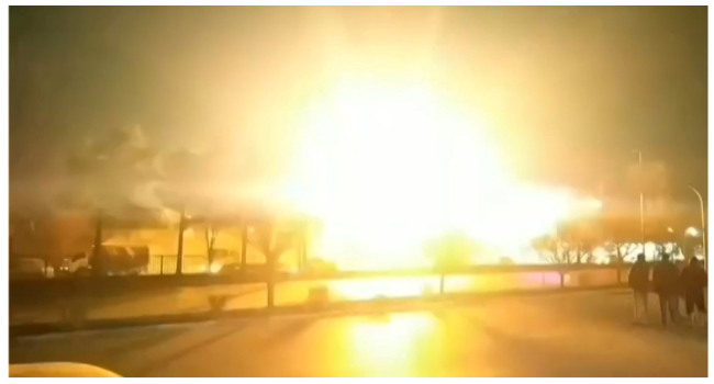 This image grab taken from a UGC video posted on January 29, 2023, reportedly shows an explosion in Iran's Isfahan province.