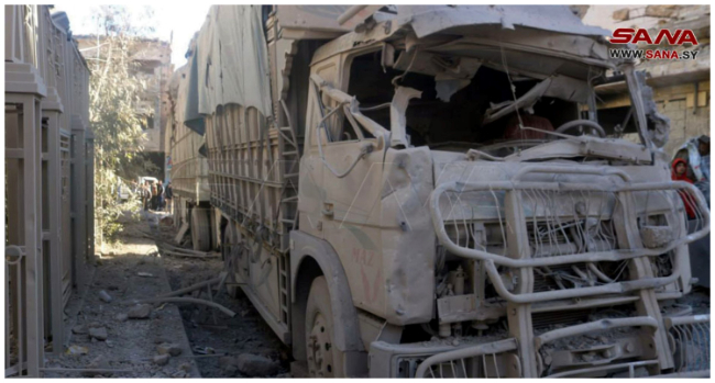 A handout picture taken and released on March 8, 2023 by the official Syrian Arab News Agency (SANA), shows destruction following a drone strike which killed four people in the government-held eastern city of Deir Ezzor, in an area controlled by Iran-backed factions, a war monitor said. (Photo by SANA / AFP)