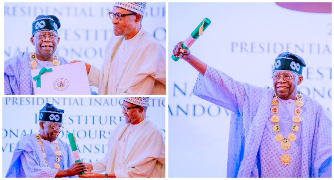 PHOTOS: Tinubu Receives Transition Documents, Baton From Buhari Ahead Of May 29