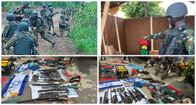 PHOTOS: Troops Pursue Fleeing IPOB Fighters, Arrest One, Recover Additional Weapons