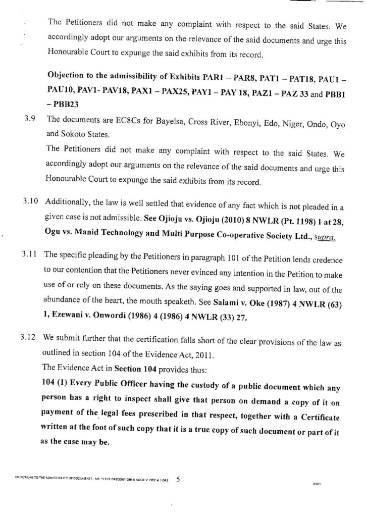 PETER OBI VS. INEC ADMISSIBILITY OF DOCUMENTS page 0005 1