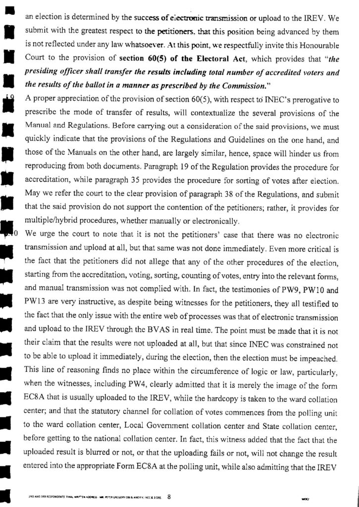 PETER OBI VS. INEC FINAL WRITTEN ADDRESS page 0009