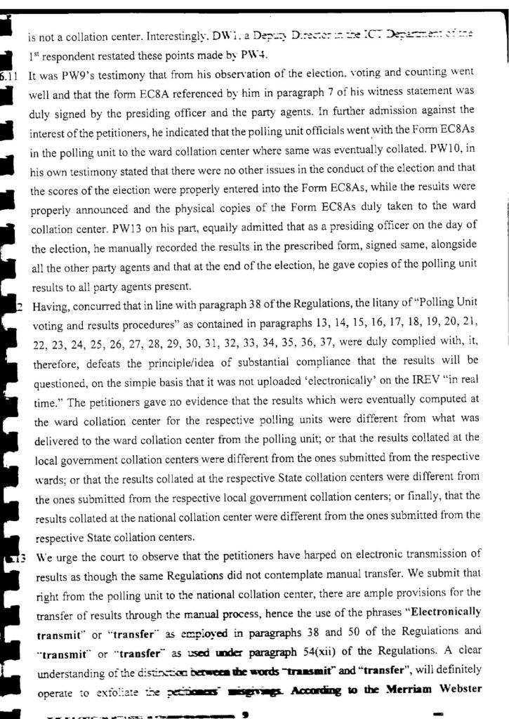 PETER OBI VS. INEC FINAL WRITTEN ADDRESS page 0010
