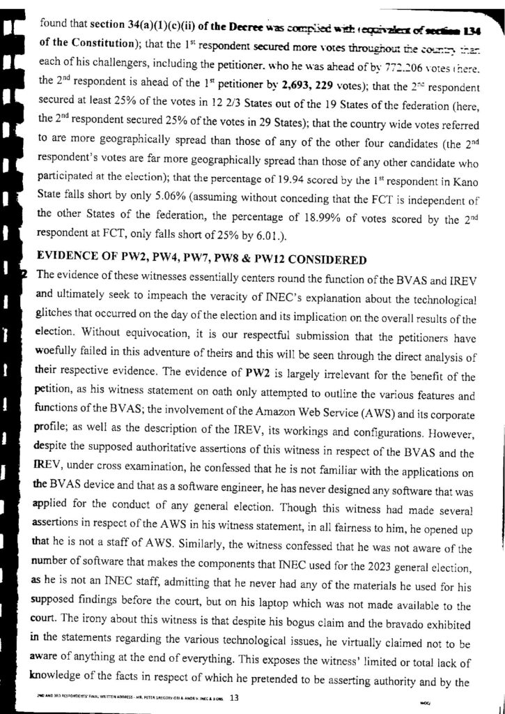 PETER OBI VS. INEC FINAL WRITTEN ADDRESS page 0014