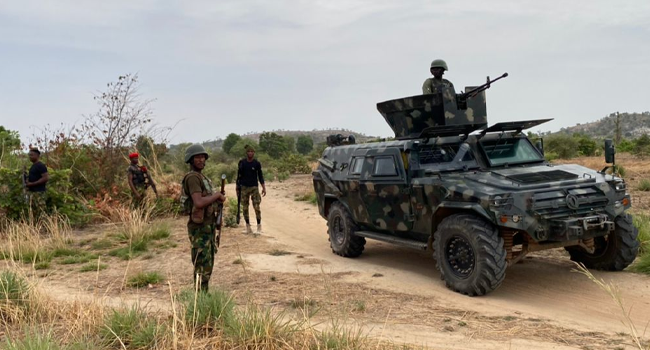 A military armoured truck on patrol in the Northern part of Nigeria