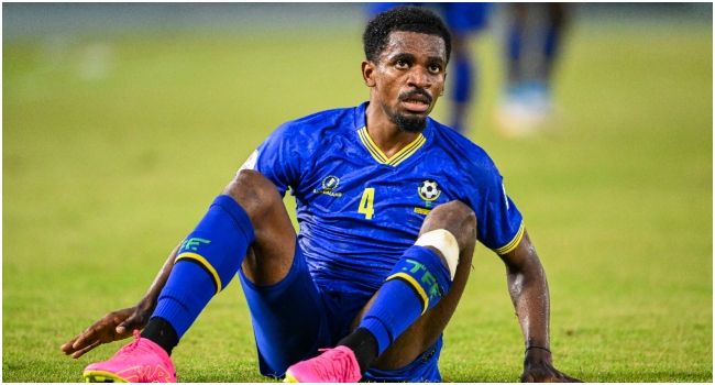 Tanzania's defender #4 Ibrahim Hamad looks on during the Africa Cup of Nations (CAN) 2024 group F football match between Zambia and Tanzania at Stade Laurent Pokou in San Pedro on January 21, 2024.