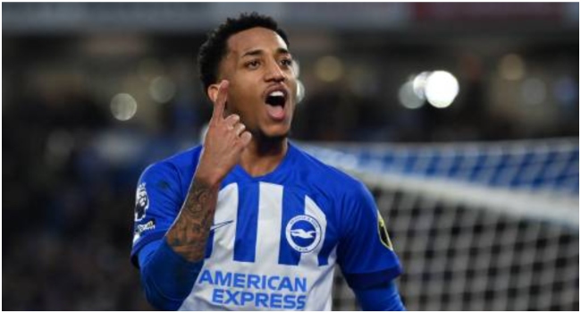 Brighton's Brazilian striker #09 Joao Pedro celebrates scoring his team's fourth goal during the English Premier League football match between Brighton and Hove Albion and Crystal Palace at the American Express Community Stadium in Brighton, southern England on February 3, 2024.