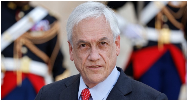 Chilean president Sebastian Pinera looks on after a meeting with French President (unseen) at the Elysee presidential Palace in Paris on September 6, 2021.
