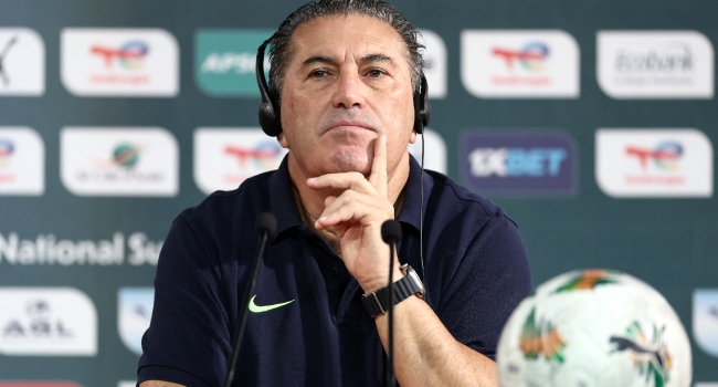 Nigeria's Portuguese coach Jose Peseiro gives a press conference at the palais de la Culture in Abidjan on February 10, 2024 on the eve of the 2024 Africa Cup of Nations (CAN) final football match between Ivory Coast and Nigeria. 