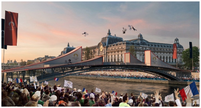 (FILES) This handout illustration released on December 15, 2021 by Paris 2024 Olympic Committee shows Paris Olympics opening ceremony on July 26, 2024, which will take part on the River Seine, breaking the long-held Summer Games tradition of a stadium procession of athletes and officials.(Photo by Florian Hulleu / Paris 2024 / AFP)