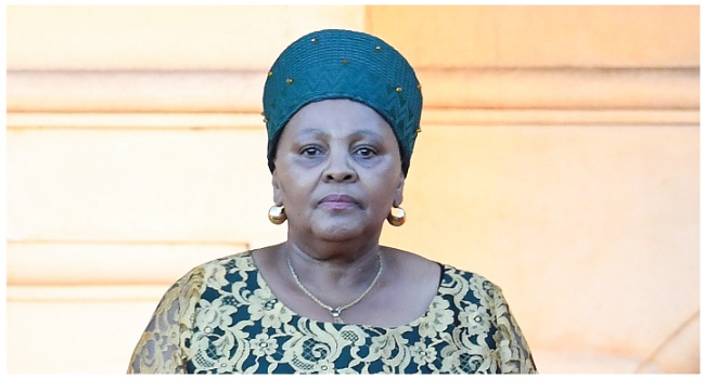 A photo taken on on February 8, 2024, shows Speaker of the National Assembly of South Africa Nosiviwe Mapisa-Nqakula attending the state of the nation address at the City Hall in Cape Town. (Photo by Rodger Bosch / POOL / AFP)