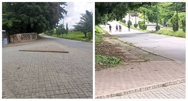 Soldiers cordoning off the road at the Agodi Gardens entrance