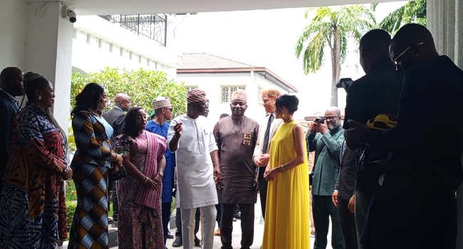 VIDEO: Sanwo-Olu Welcomes Prince Harry, Meghan To Lagos, Thanks Them For Work With Military
