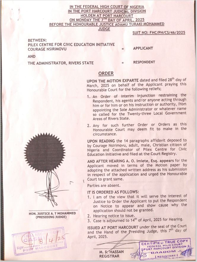 Court summons Rivers Administrator over LGA appointments