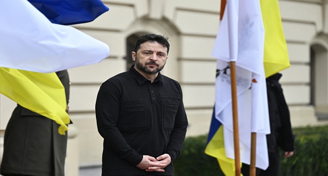 President of Ukraine Volodymyr Zelensky looks on before his meeting with President of Cyprus in Kyiv on December 4, 2025, amid the Russian invasion of Ukraine.