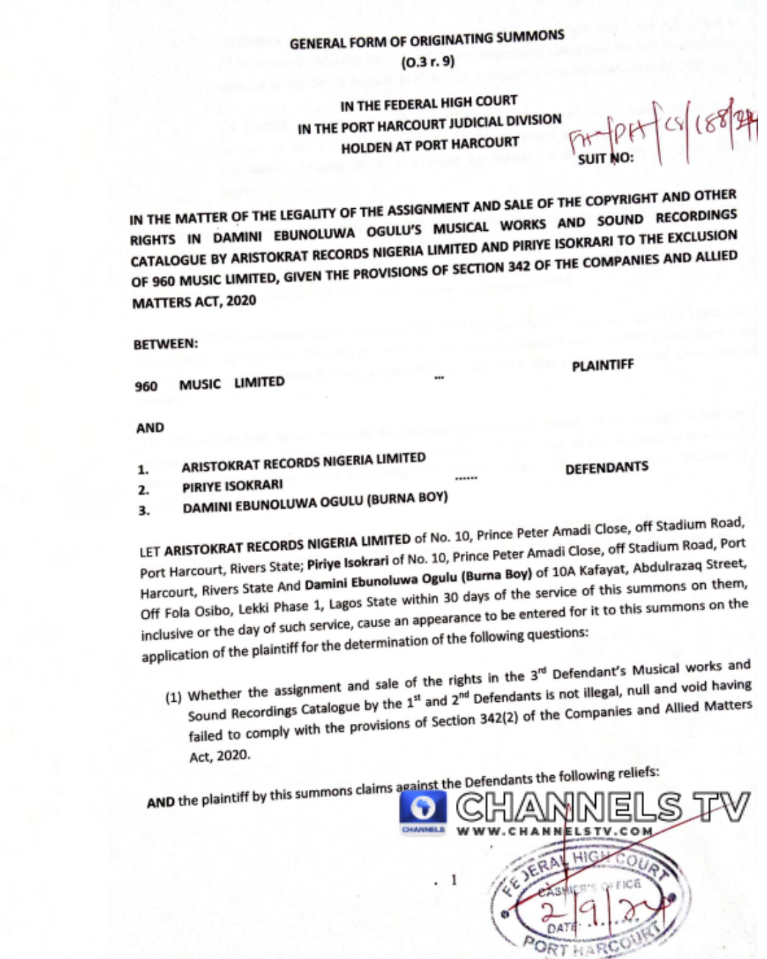 960 Music Group Sues To Void Multi-Million Dollar Burna Boy Catalogue