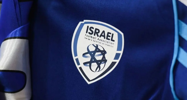 A logo of Israel Football Association seen in Jerusalem’s City Center. On Wednesday, March 11, 2020, in Jerusalem, Israel. (Photo by Artur Widak / NurPhoto / NurPhoto via AFP)